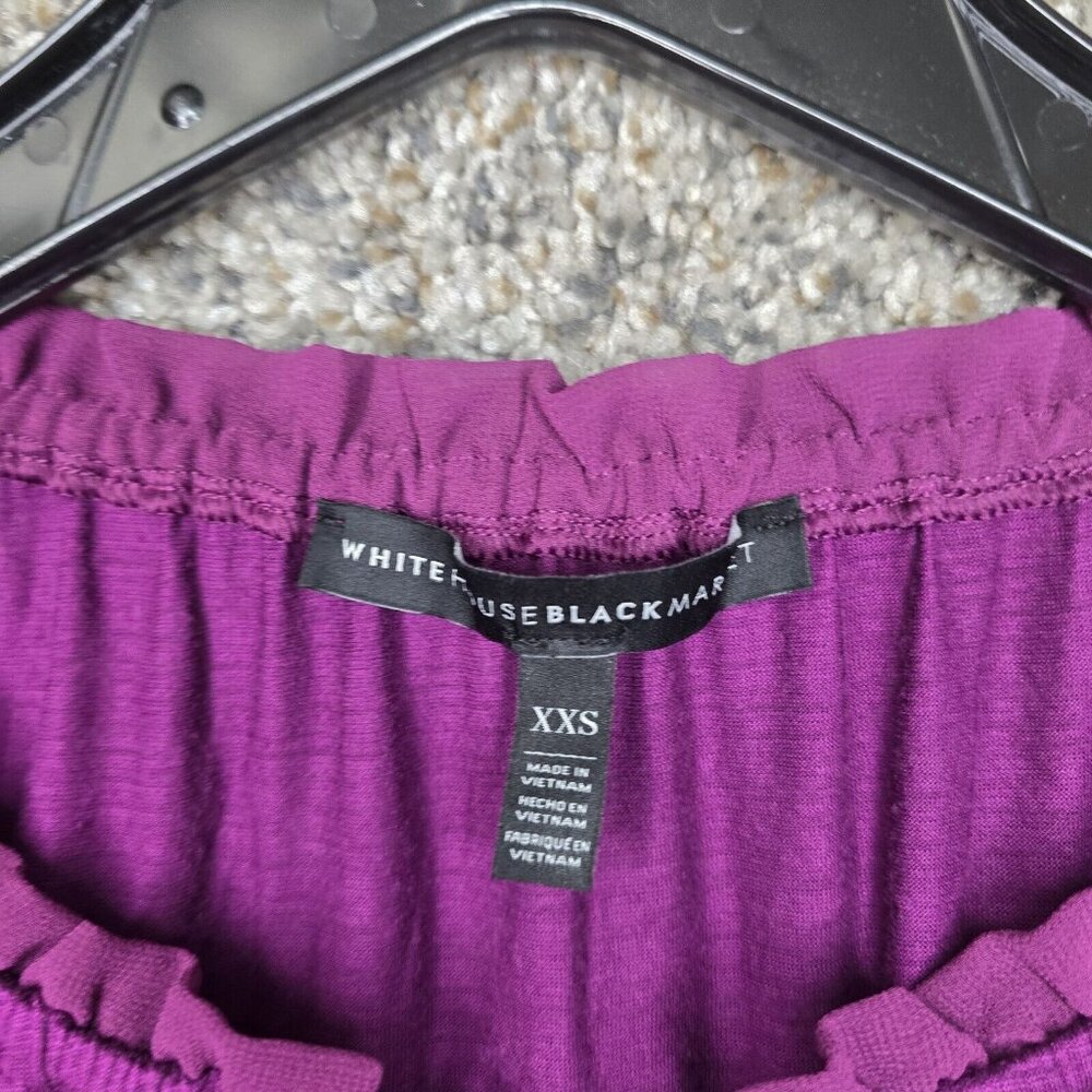White House‎ Black Market Top Womens XXS Purple Embroidered Blouse Neck Tie - Picture 6 of 7